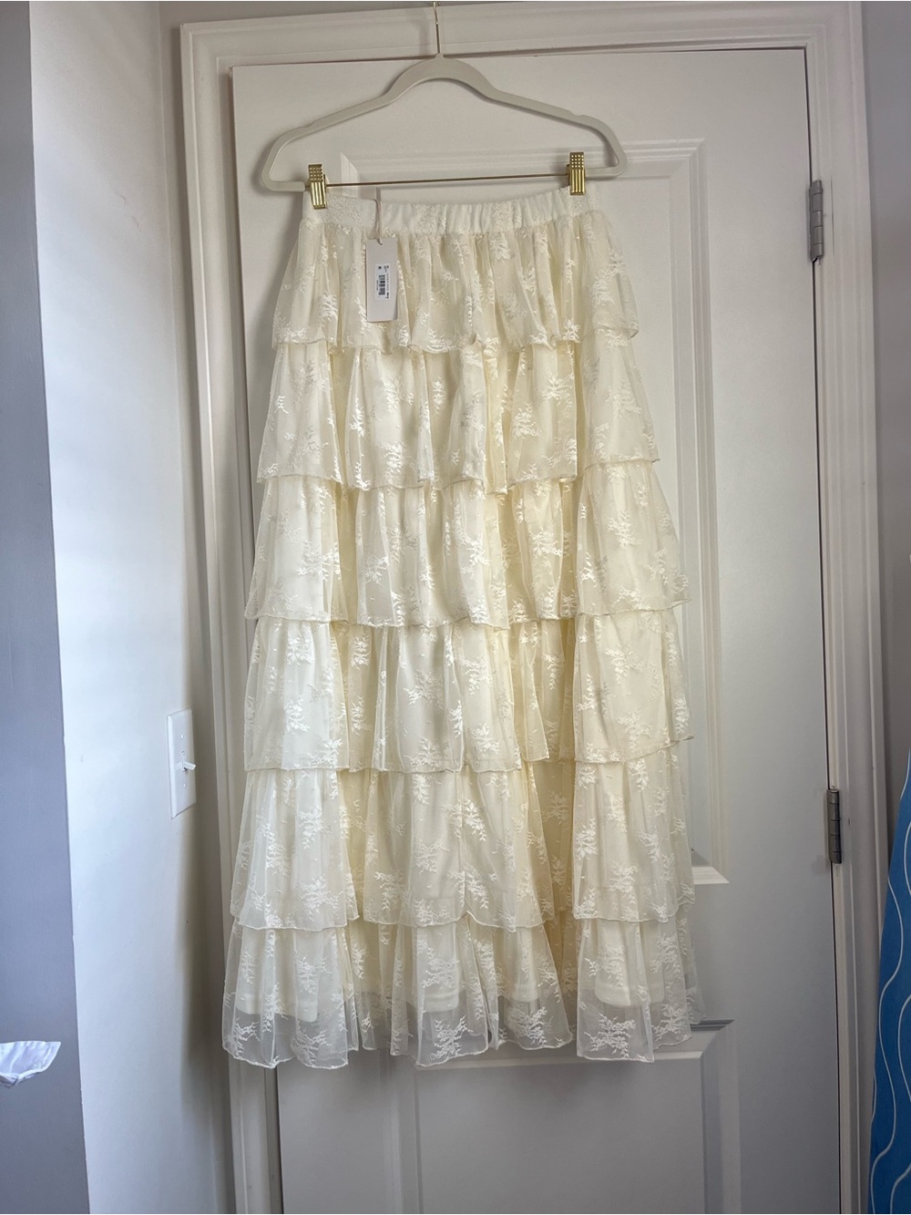 Altar’d state Elegant Cream Tiered Lace Maxi Skirt